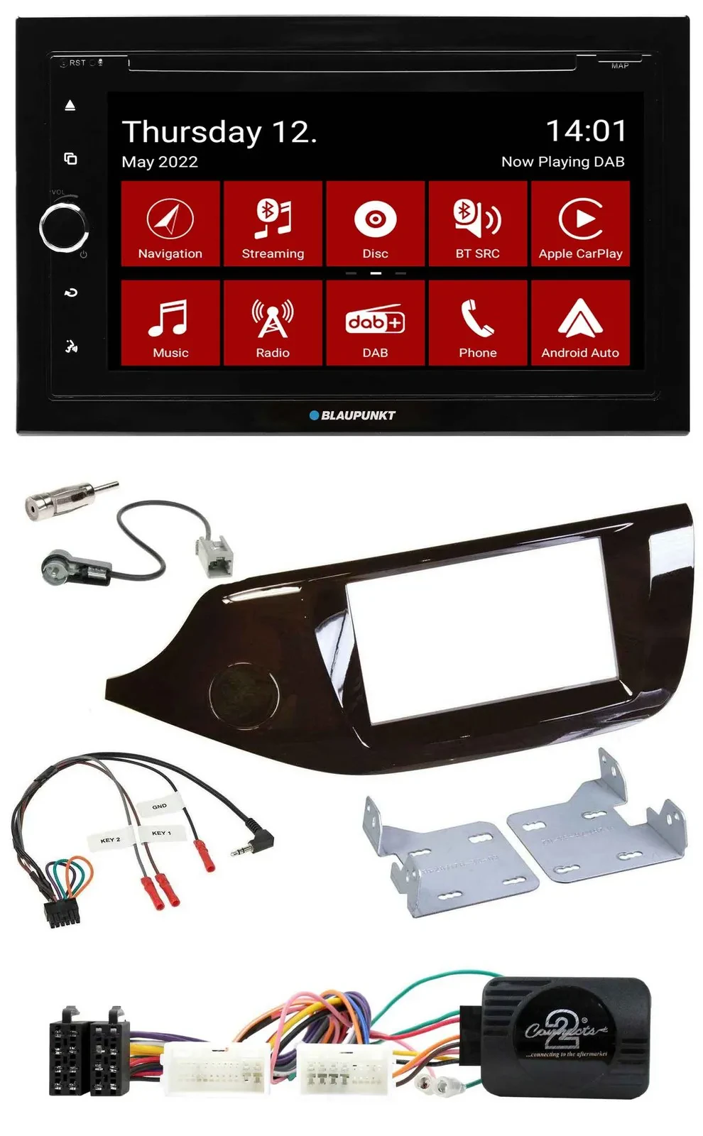 Blaupunkt 2DIN Lenkrad Bluetooth USB TMC DAB Navigation für Kia Ceed ab 2012 glä