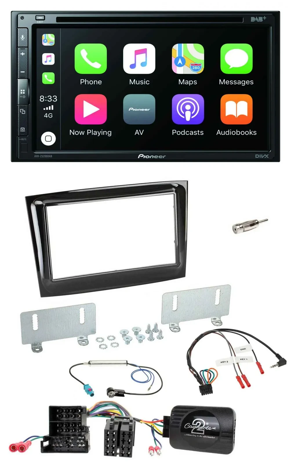 Автомагнитола для Fiat Doblo с 2015 Pioneer DVD 2-DIN, DAB, Bluetooth, USB, поддержка кнопок на руле