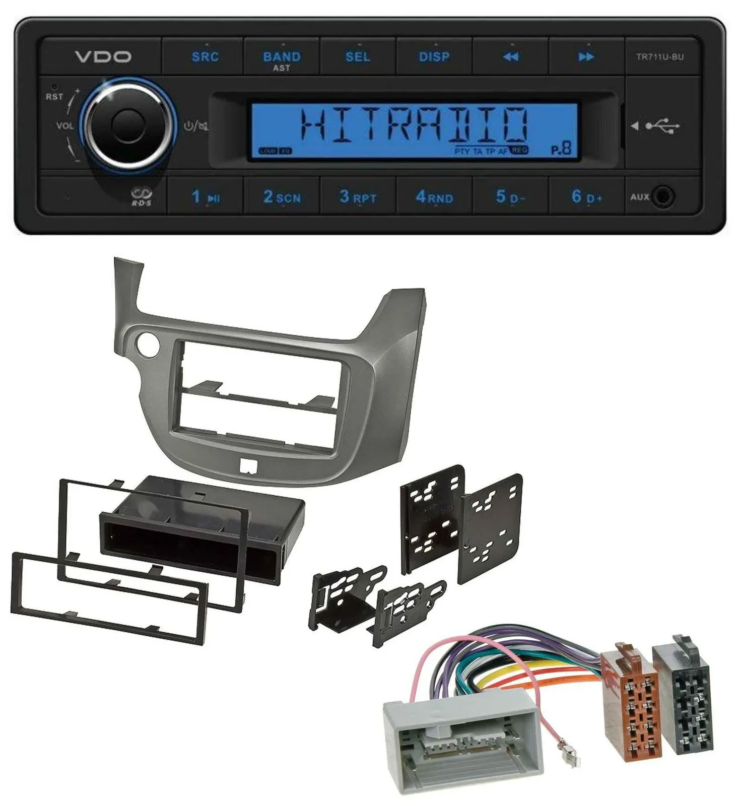 VDO AUX 1DIN MP3 USB Autoradio für Honda Jazz (ab 2009) - silber