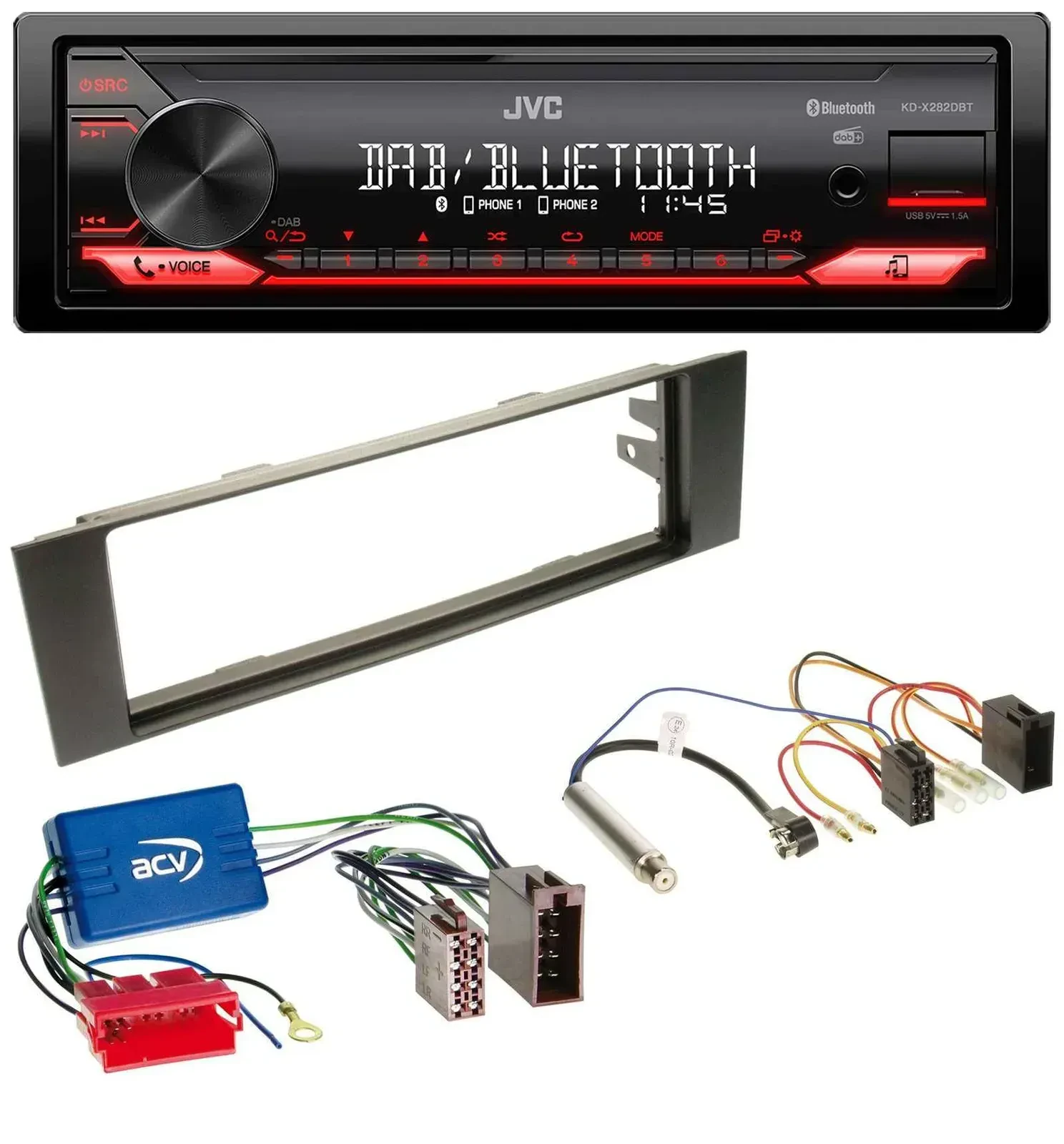 Автомагнитола для Audi A3 8P (2003–2006) JVC Bluetooth USB DAB MP3, Mini-ISO, для активной системы