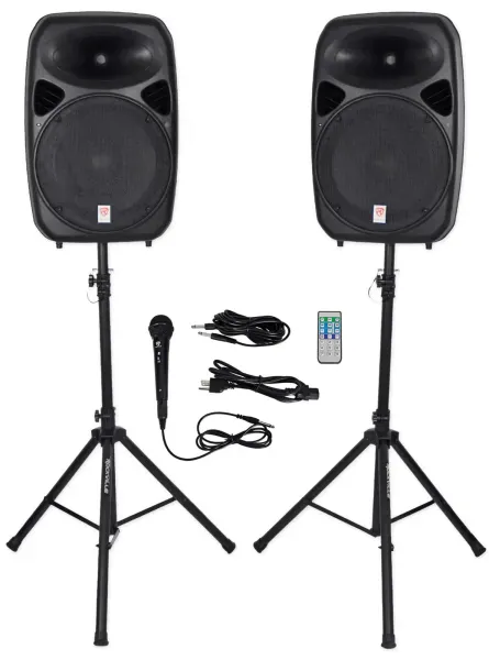 Rockville (2) 15" Bluetooth PA Church Speakers+Mic+Stands 4 Church Sound Systems