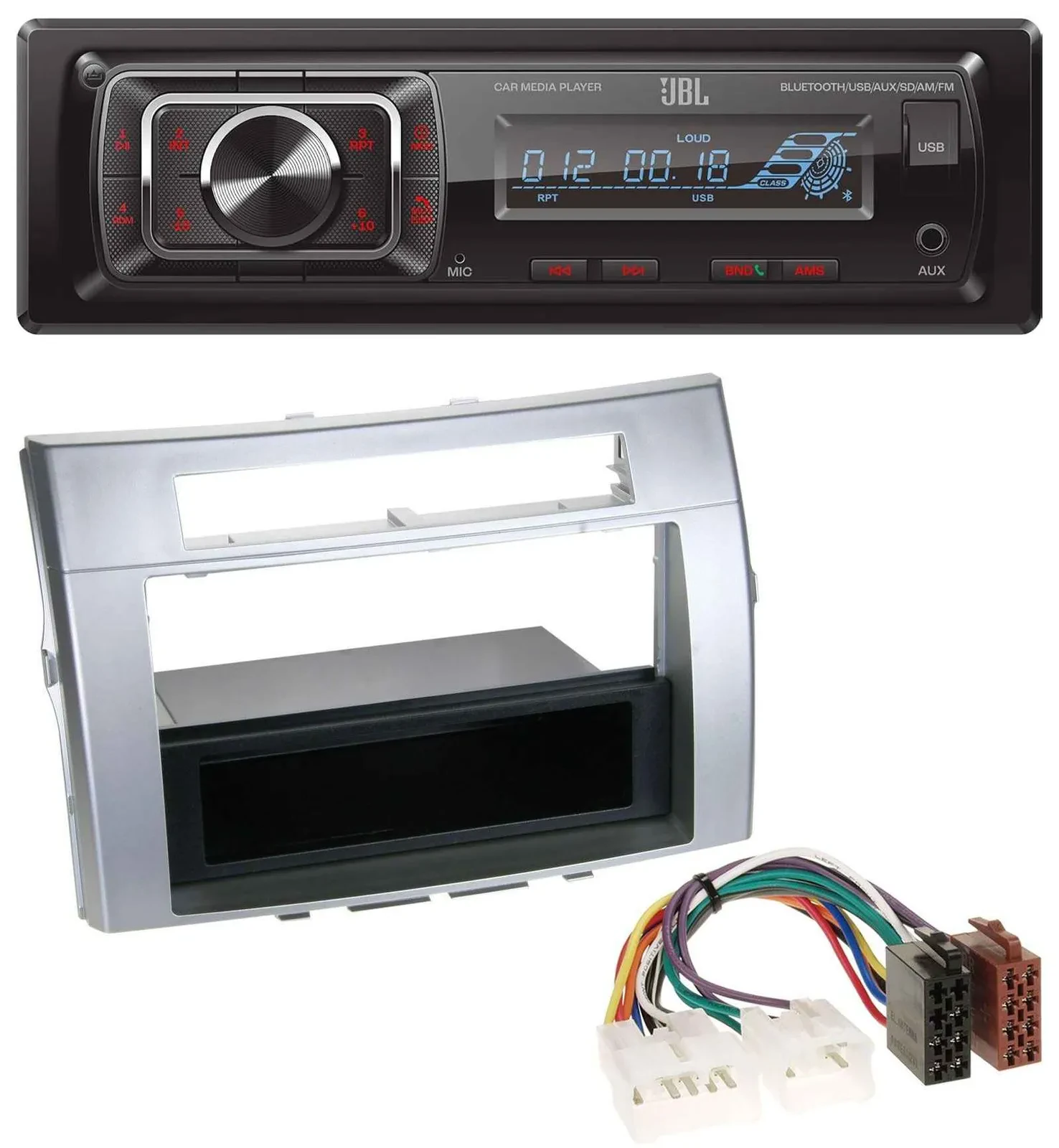 Автомагнитола для Toyota Corolla Verso (2004–2009) JBL Bluetooth, USB, SD, AUX, серебристая