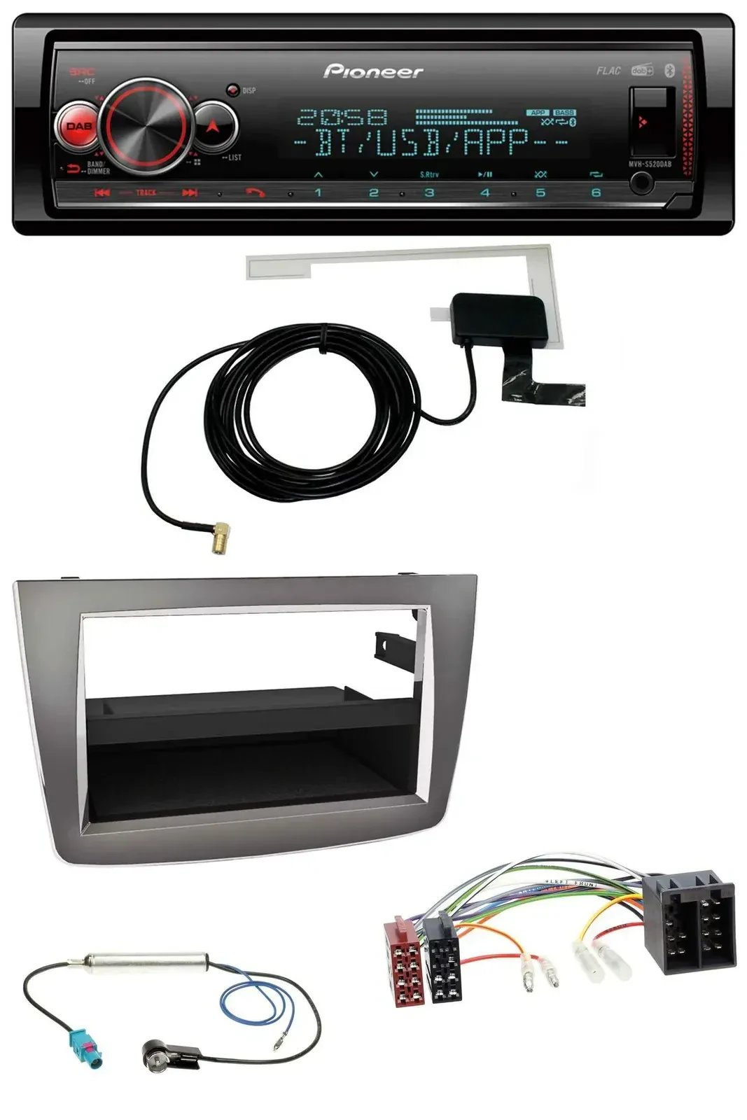 Автомагнитола Pioneer Bluetooth DAB USB MP3 для Alfa Romeo MiTo (955, 2008–2014) ISO, тёмный