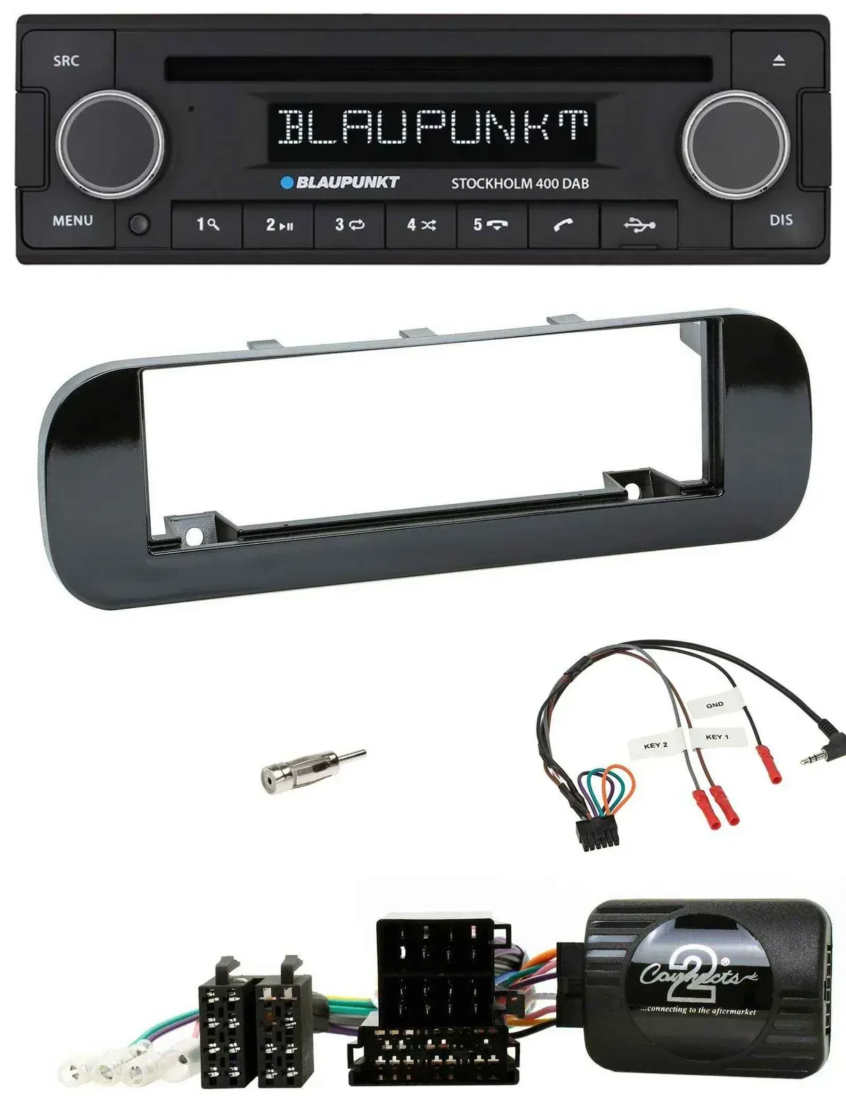 Blaupunkt Lenkrad Bluetooth DAB CD USB Autoradio für Fiat Panda 12-20 schwarz gl