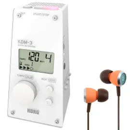 Korg Metronom KDM-3 Digital mit 19 Taktarten Weiss mit In-Ear Kopfhörern