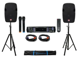 DJ Package w/ (2) 12" 1200 Watt Speakers+Bluetooth Amplifier+Stands+Cables+Bag