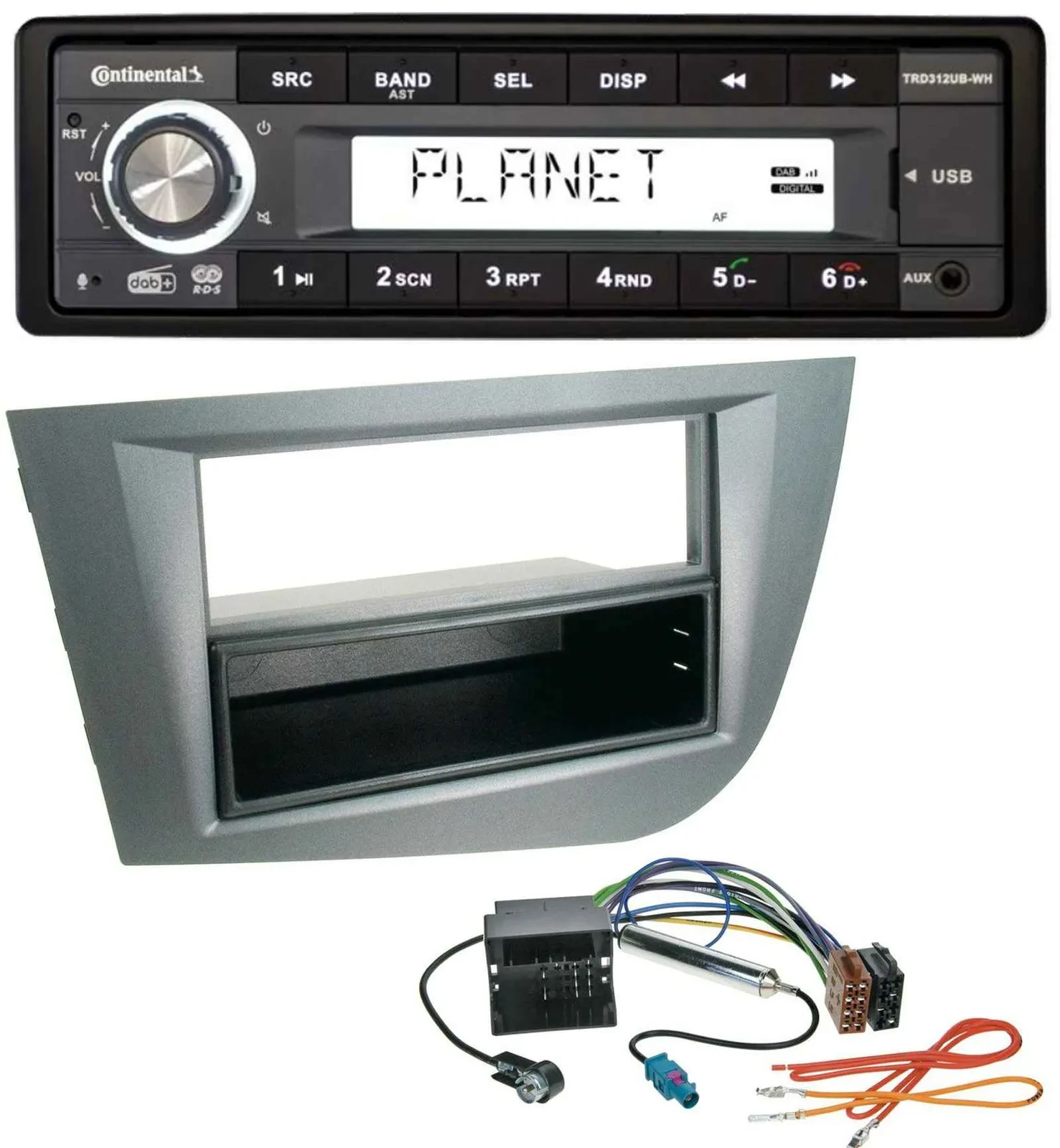 Continental USB 1DIN AUX DAB MP3 Autoradio für Seat Leon ab 05 dunkelgrau metall