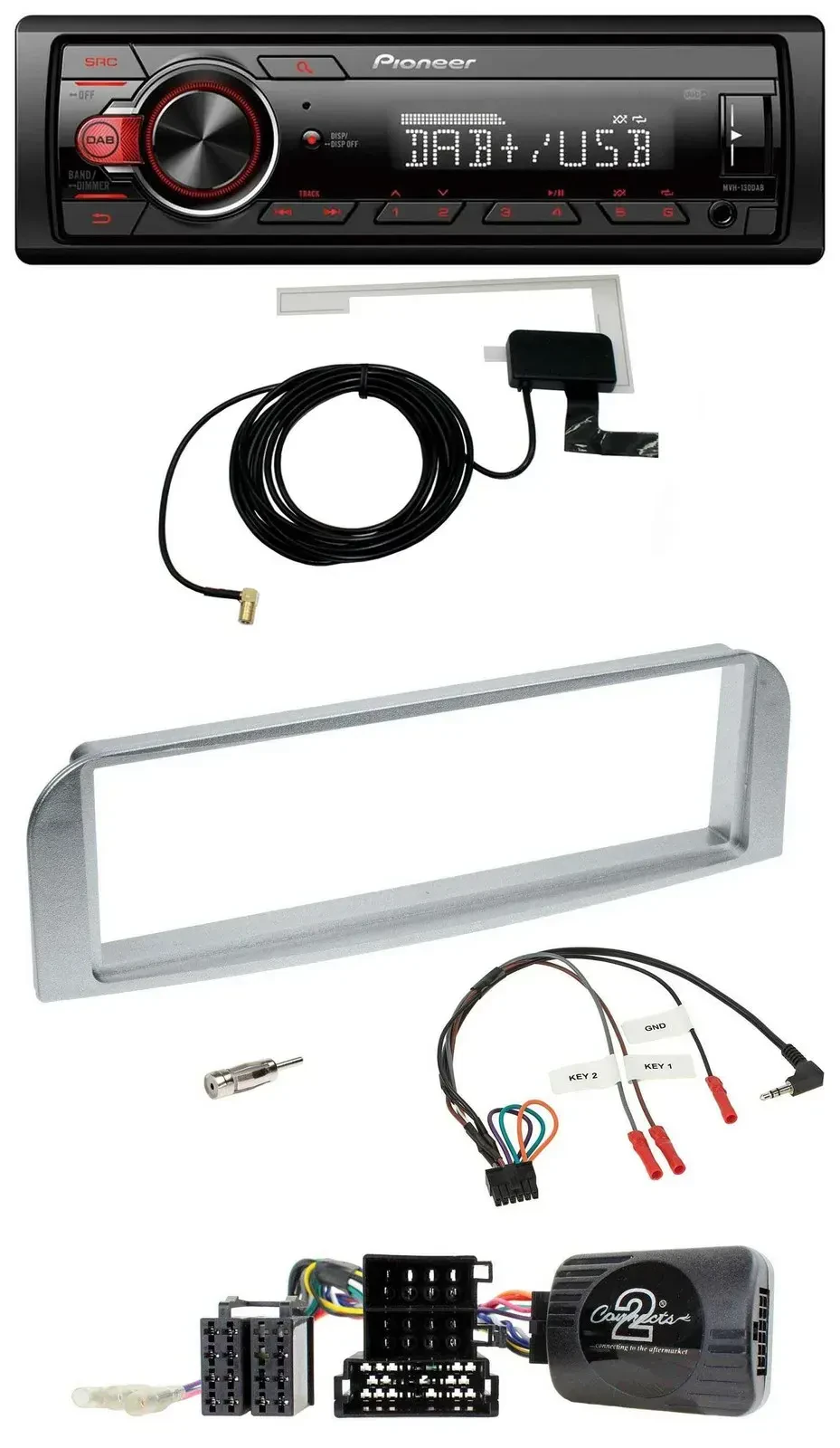 Автомагнитола Pioneer 1DIN MP3 DAB USB для Alfa Romeo 147/GT (2007–2010), серебристый