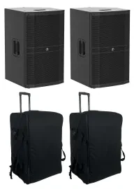 2) Mackie DRM215-P 15" 1600w Pro Passive DJ PA Speakers+Rolling Carry Cases Bags