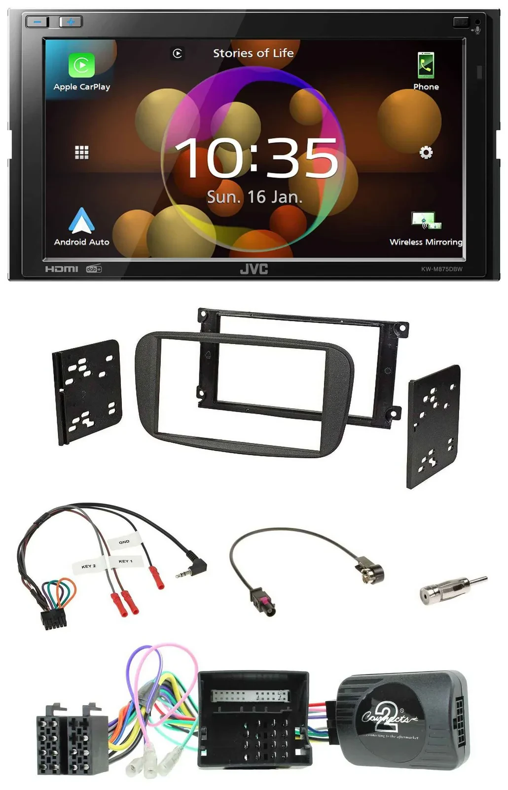 JVC DAB Lenkrad 2DIN Bluetooth USB Autoradio für Ford S-Max Mondeo Can-Bus 07-14