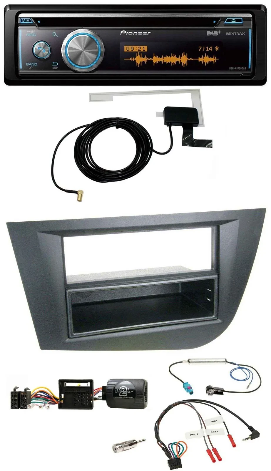 Автомагнитола Pioneer Bluetooth DAB USB CD для Seat Leon 2005–2010 черная с управлением на руле