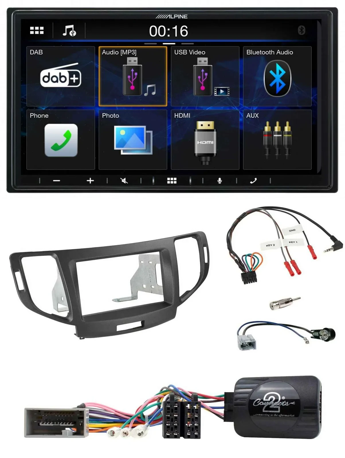 Alpine Bluetooth 2DIN Lenkrad DAB USB Autoradio für Honda Accord 2008-2015 anthr