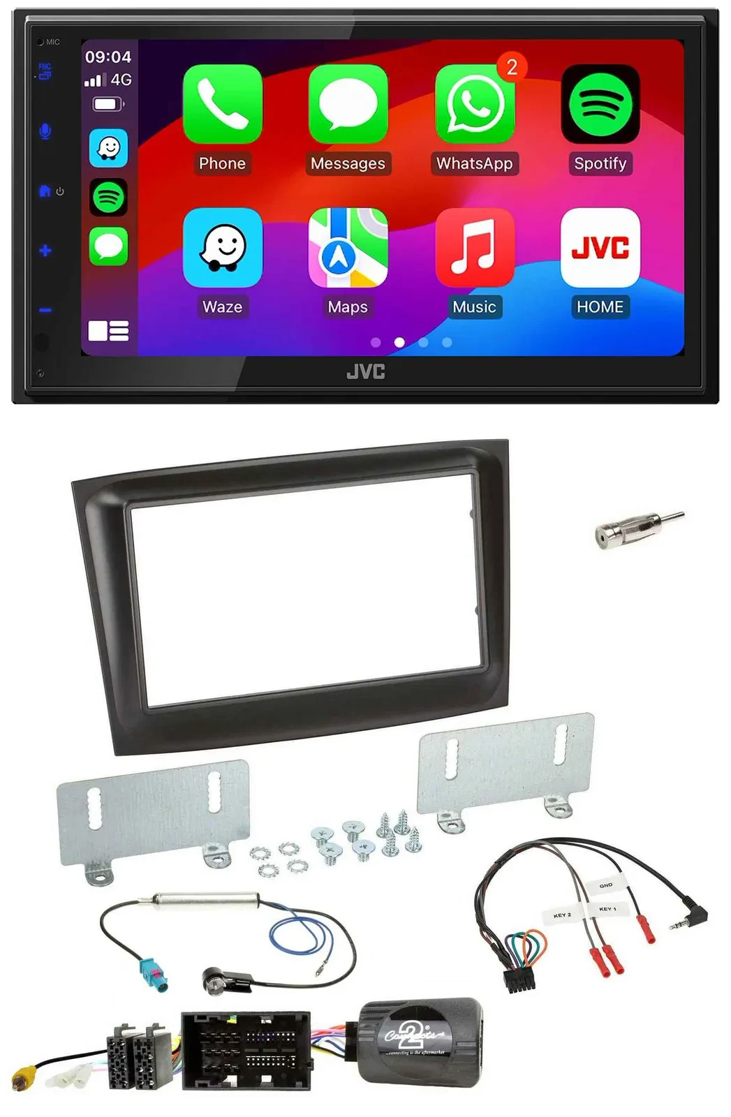 JVC Bluetooth USB Lenkrad 2DIN DAB Autoradio für Fiat Doblo ab 2015 schwarz