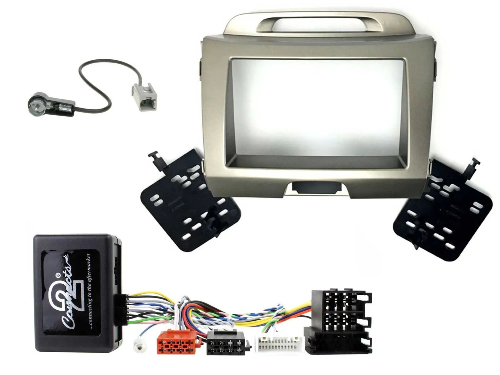 Einbauset Lenkradadapter Doppel DIN Autoradio für Kia Sportage 3 Navi 10-15 silb