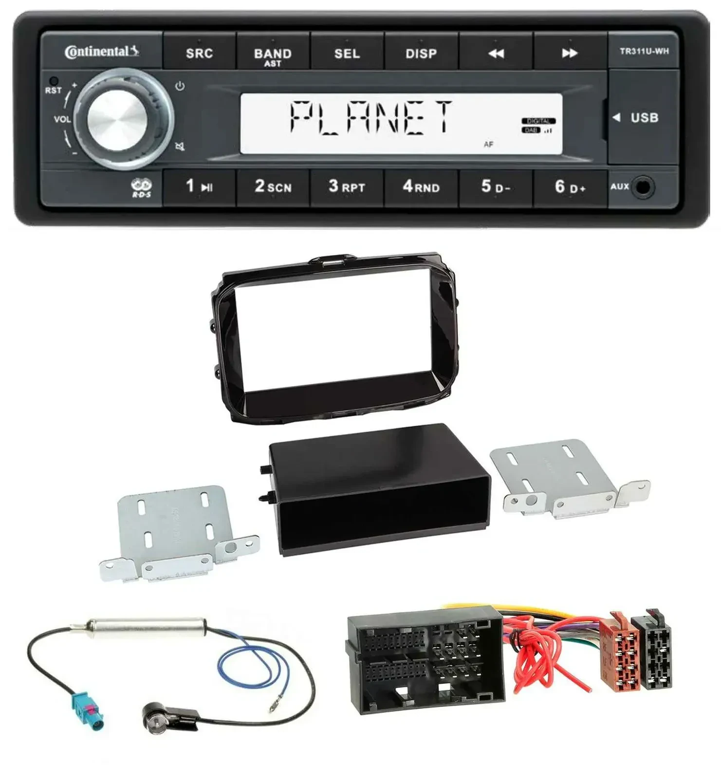 Автомагнитола для Alfa Romeo Giulietta Continental 1-DIN, USB, AUX, MP3, 52-pin, с 2013, черный глянец