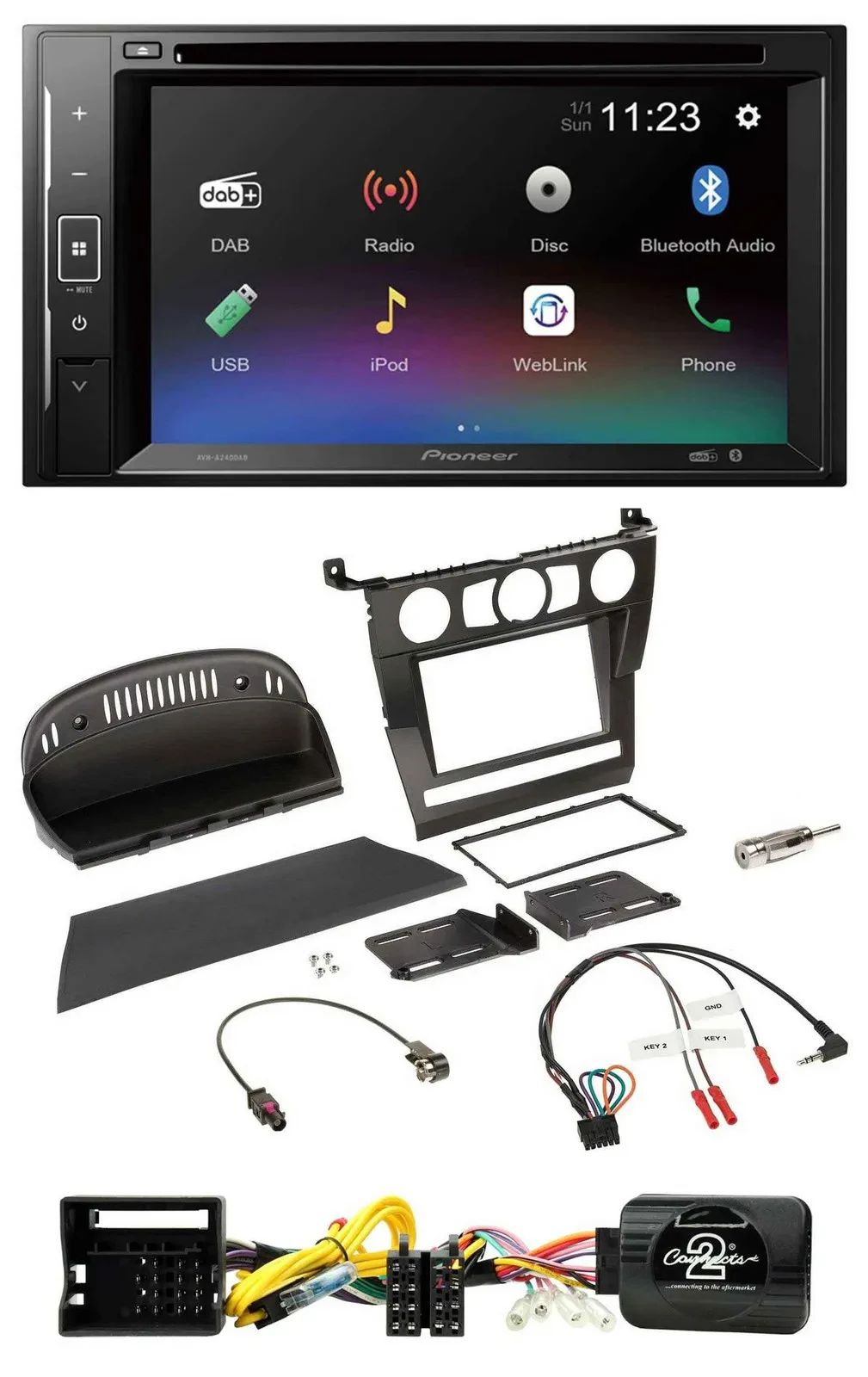 Pioneer Bluetooth Lenkrad USB 2DIN DAB DVD Autoradio für BMW 5er E60 2004-2007