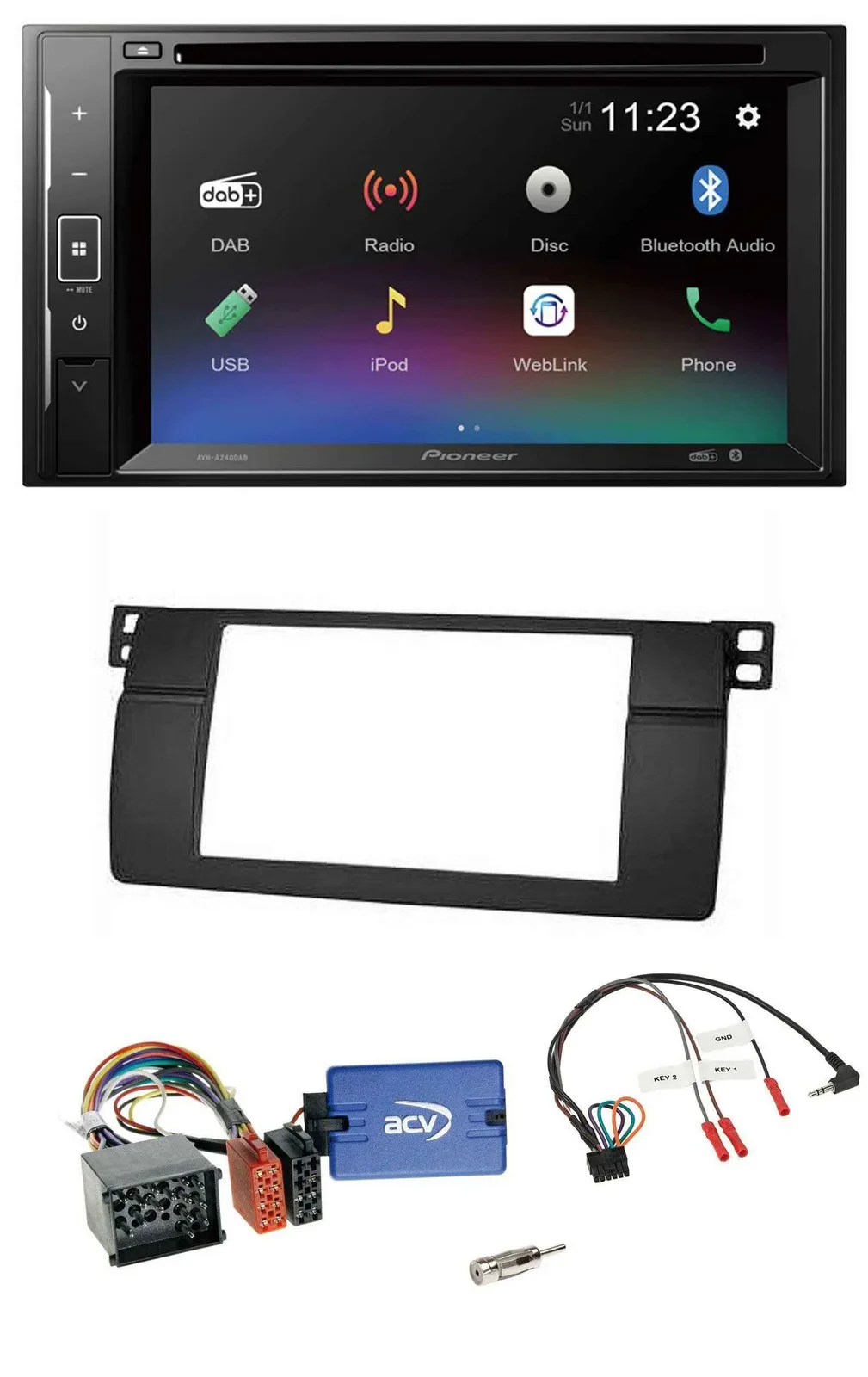 Pioneer Bluetooth Lenkrad USB 2DIN DAB DVD Autoradio für BMW 3er E46 00-06 Profi