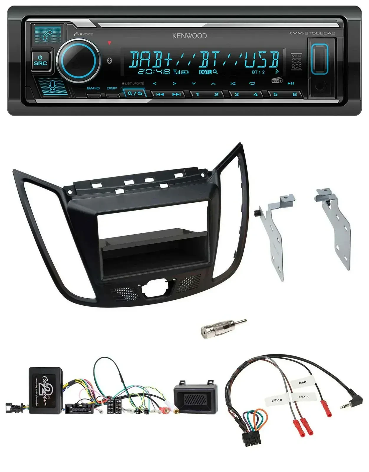 Автомагнитола Kenwood Bluetooth, DAB, USB, для Ford C‑Max/Kuga, матовый чёрный