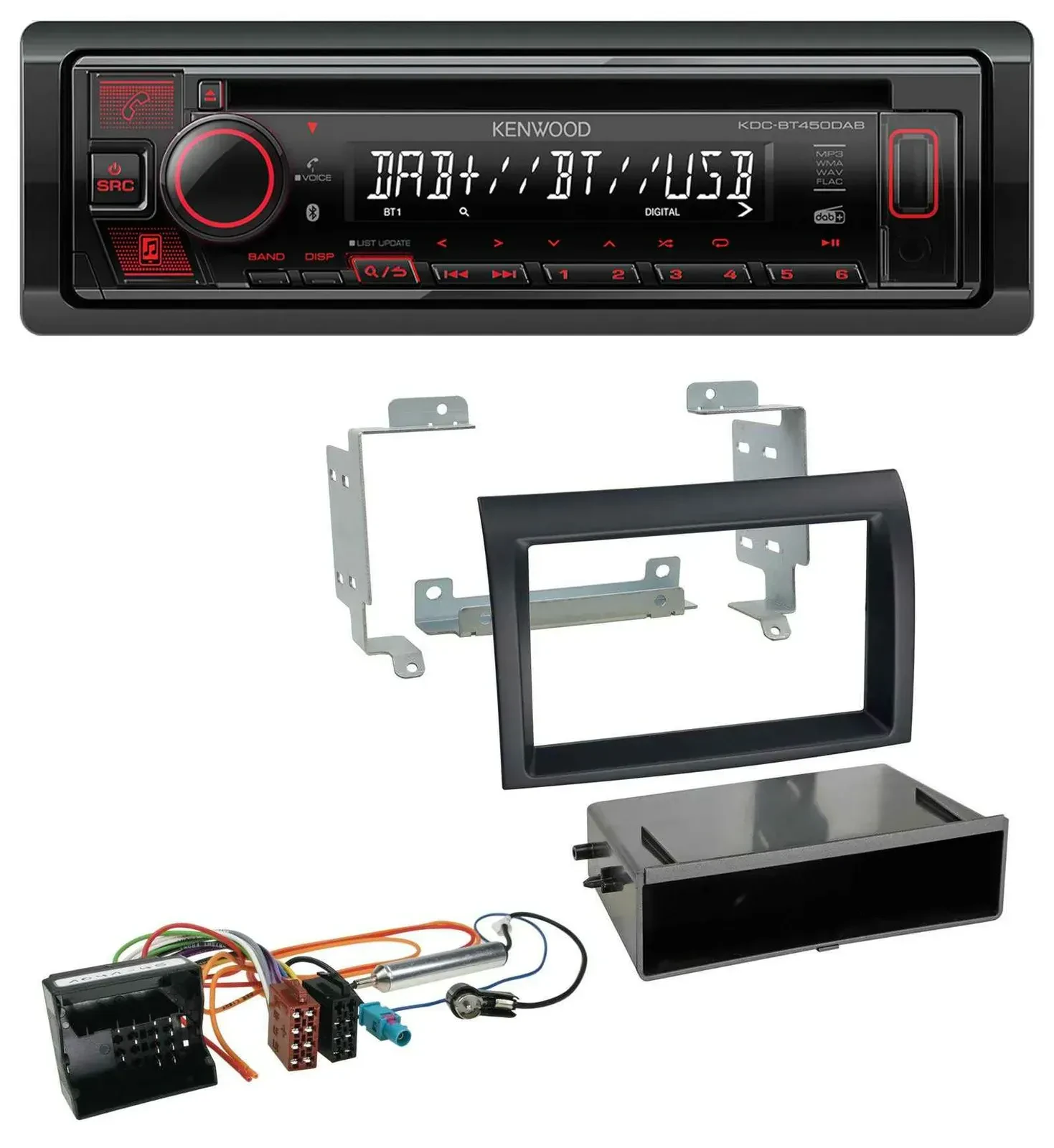 Автомагнитола для Citroen Jumper Kenwood CD/MP3/USB/Bluetooth/DAB Quadlock (2006–2011), черный