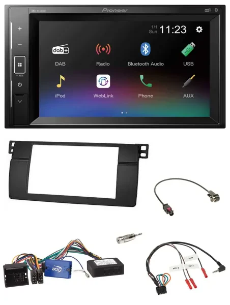 Pioneer DAB Lenkrad 2DIN Bluetooth USB Autoradio für BMW 3er 2002-2006 E46 schwa