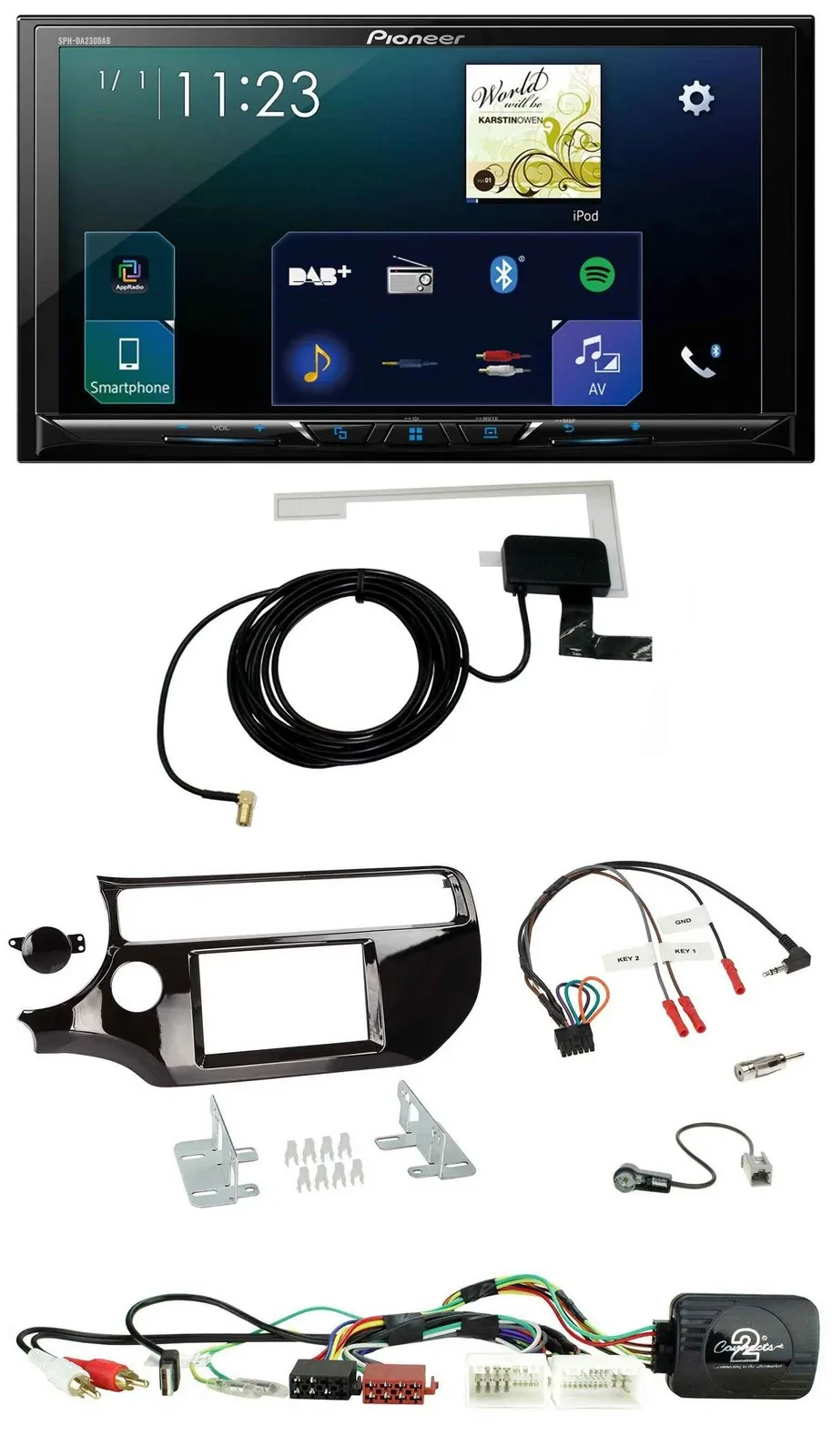 Автомагнитола Pioneer 2DIN DAB, USB, Bluetooth, поддержка кнопок на руле, для Kia Rio UB (с 2015), черный (piano black)