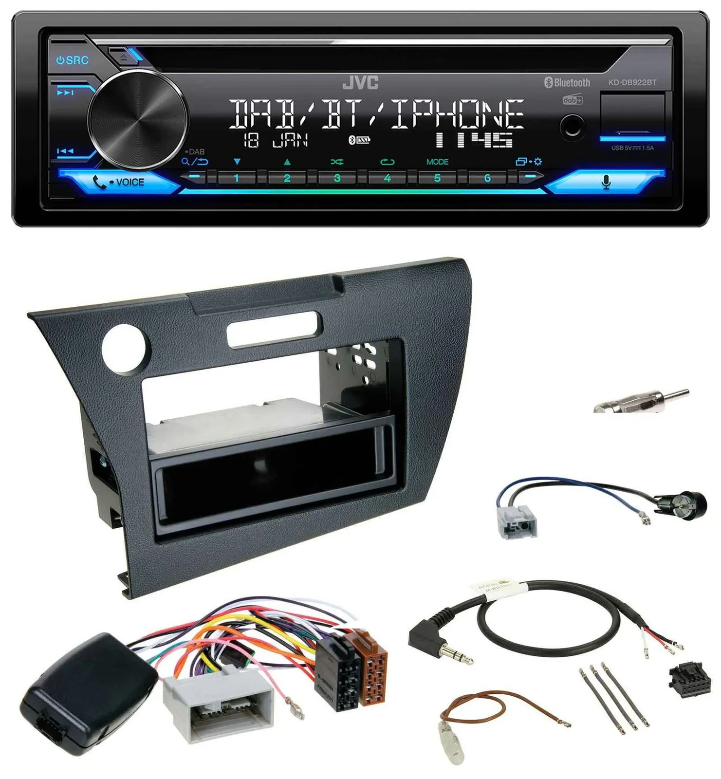 Автомагнитола JVC Bluetooth, USB, DAB, CD для Honda CR-Z 2010–2013