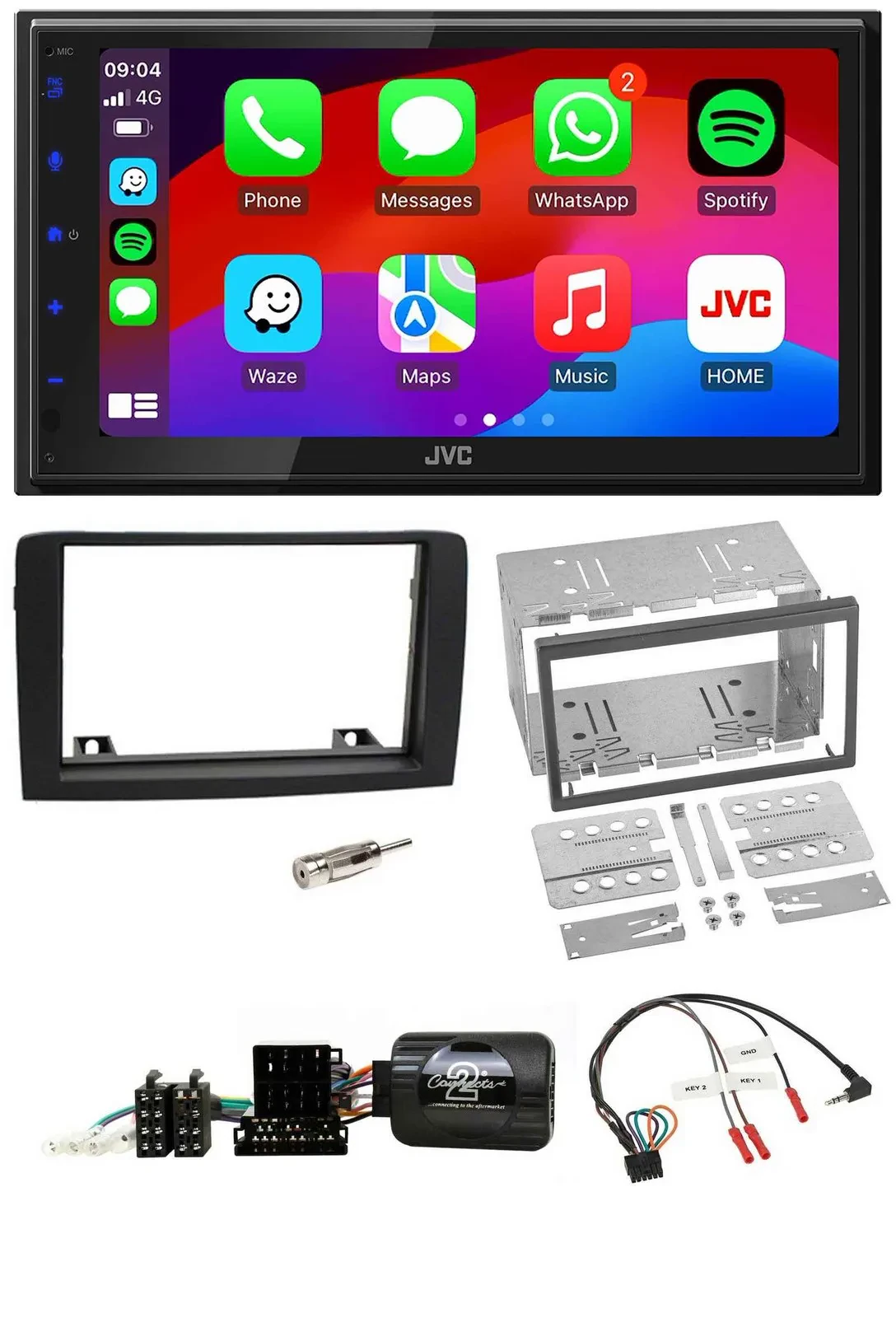 JVC Bluetooth USB Lenkrad 2DIN DAB Autoradio für Fiat Idea 06-12 schwarz