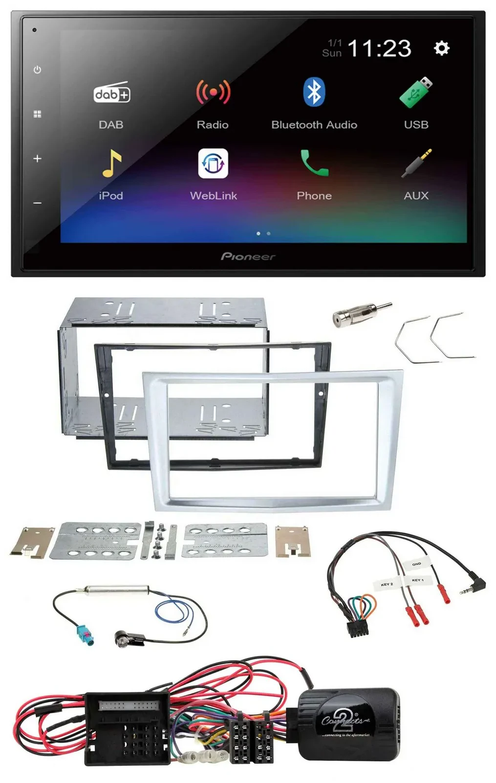 Автомагнитола Pioneer 2DIN USB Bluetooth DAB для Opel Corsa D, матовый хром (с 2009)