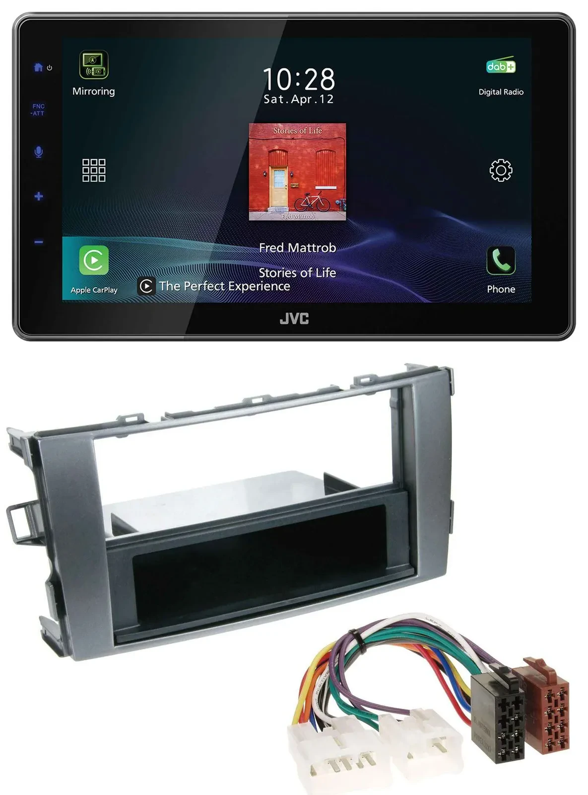 Автомагнитола для Toyota Auris 2007–2012 JVC DAB, MP3, Bluetooth, USB, антрацит-серый