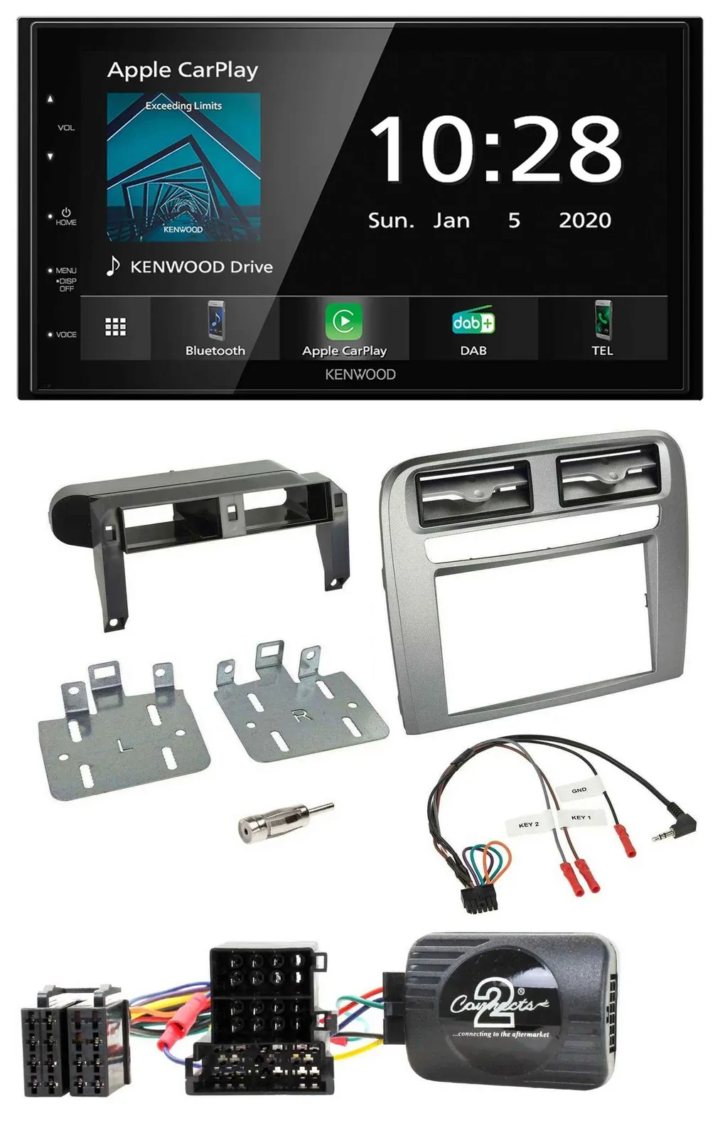 Kenwood Bluetooth Lenkrad DAB USB 2DIN Autoradio für Fiat GrandePunto 05-06 anth