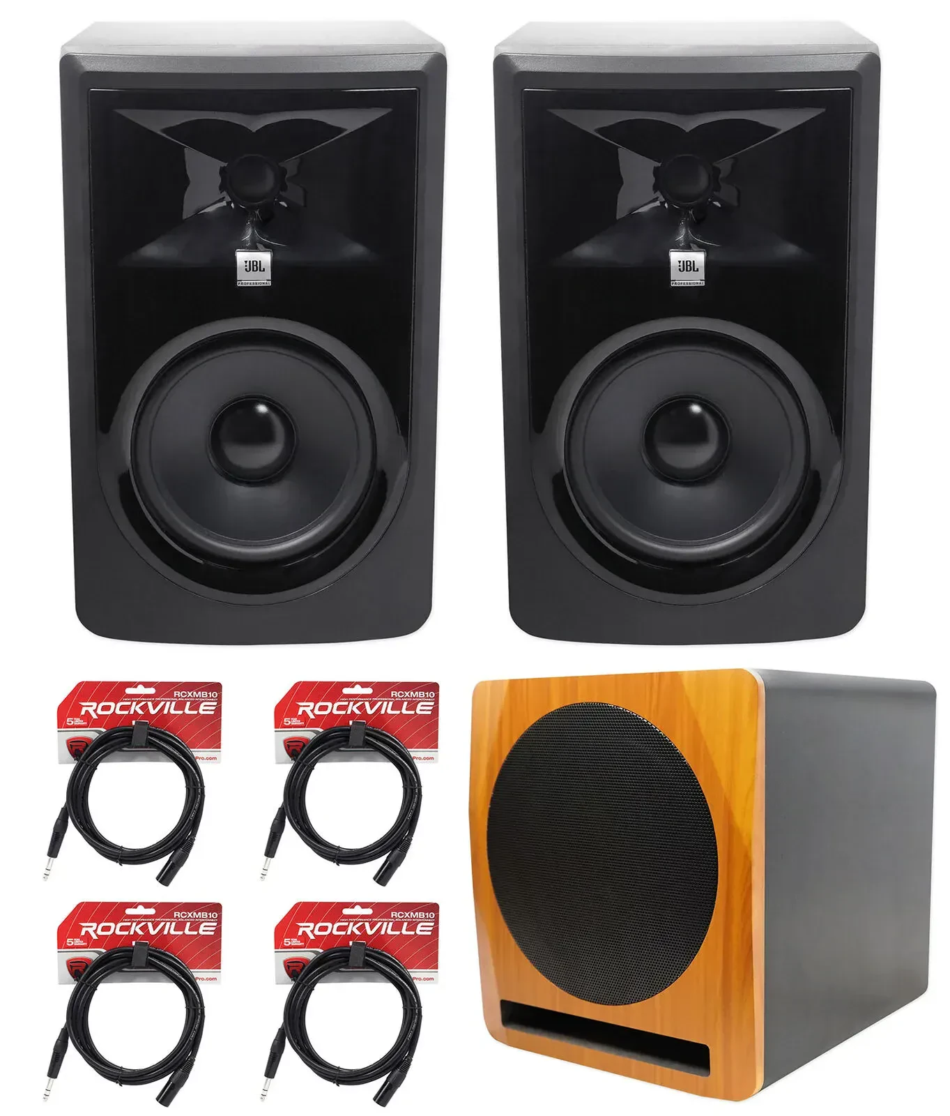 (2) JBL 306P MkII 6" 2-Way Powered Studio Monitors Speakers+10" Active Subwoofer