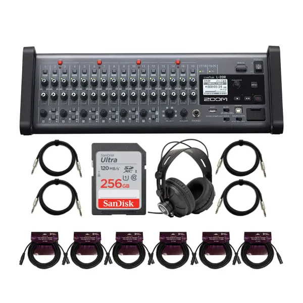 Zoom LiveTrak L20R 20 Channel Digital Mixer Recorder with Headphones Bundle