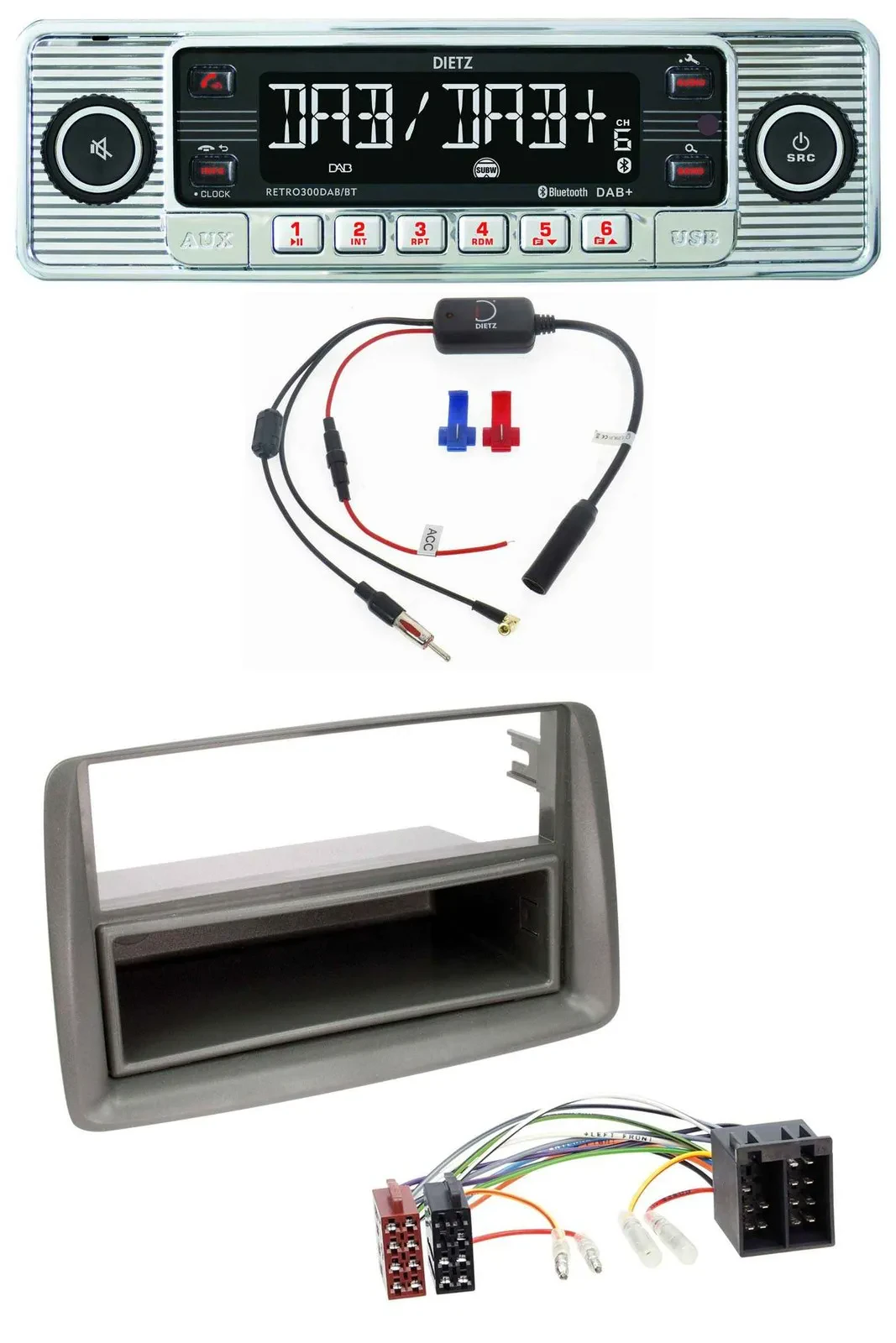 Dietz DAB USB MP3 Bluetooth Autoradio für Fiat Panda (169 2003-2012) grau