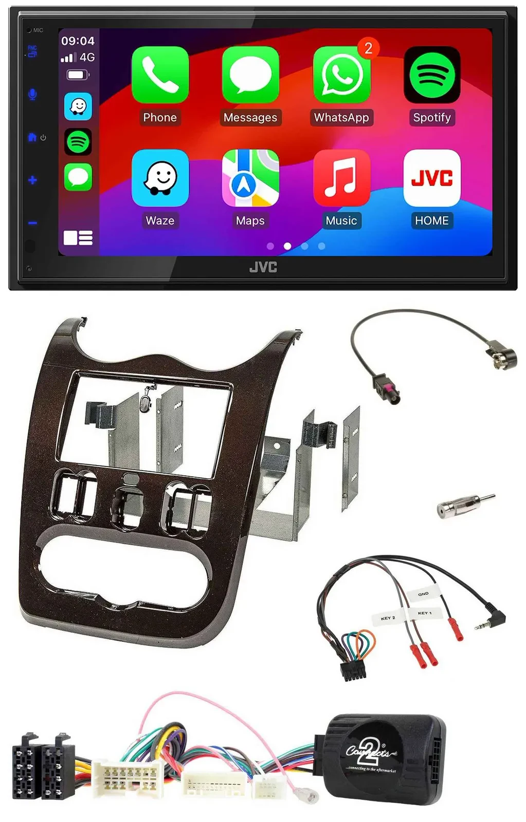 JVC Bluetooth USB Lenkrad 2DIN DAB Autoradio für Dacia ab 12 dunkelbraun