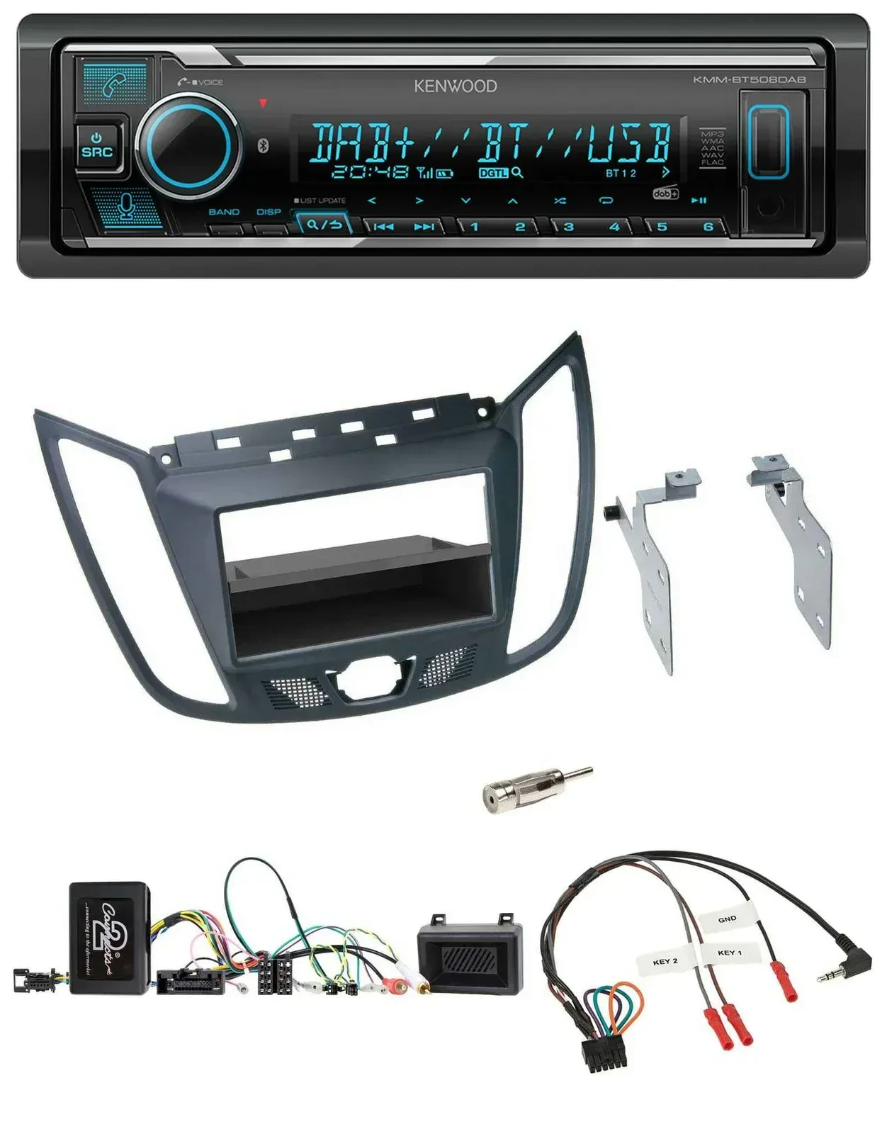 Автомагнитола Kenwood Bluetooth DAB USB для Ford C‑Max/Kuga тёмно‑серый