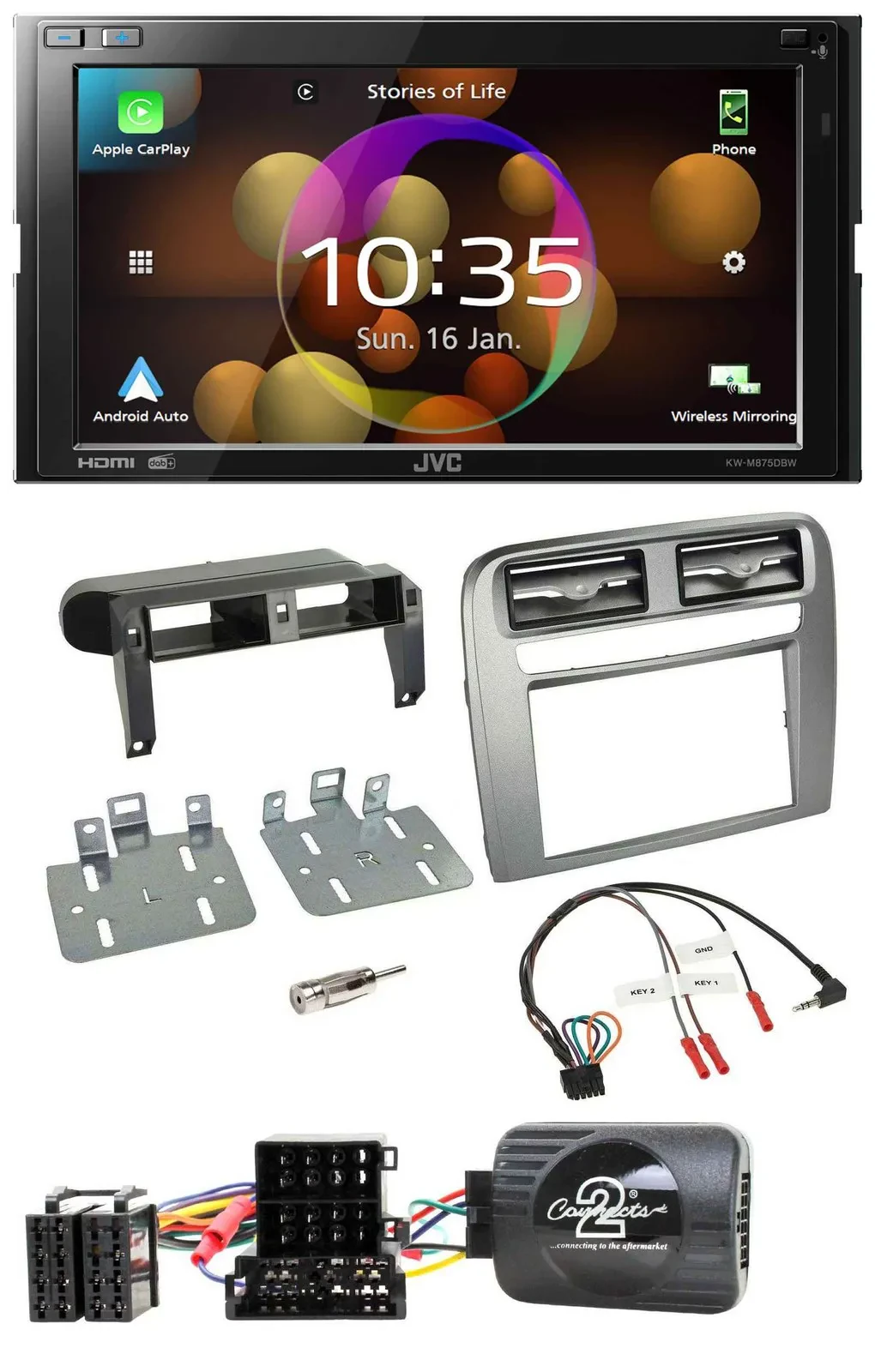 JVC DAB Lenkrad 2DIN Bluetooth USB Autoradio für Fiat GrandePunto 05-06 anthrazi