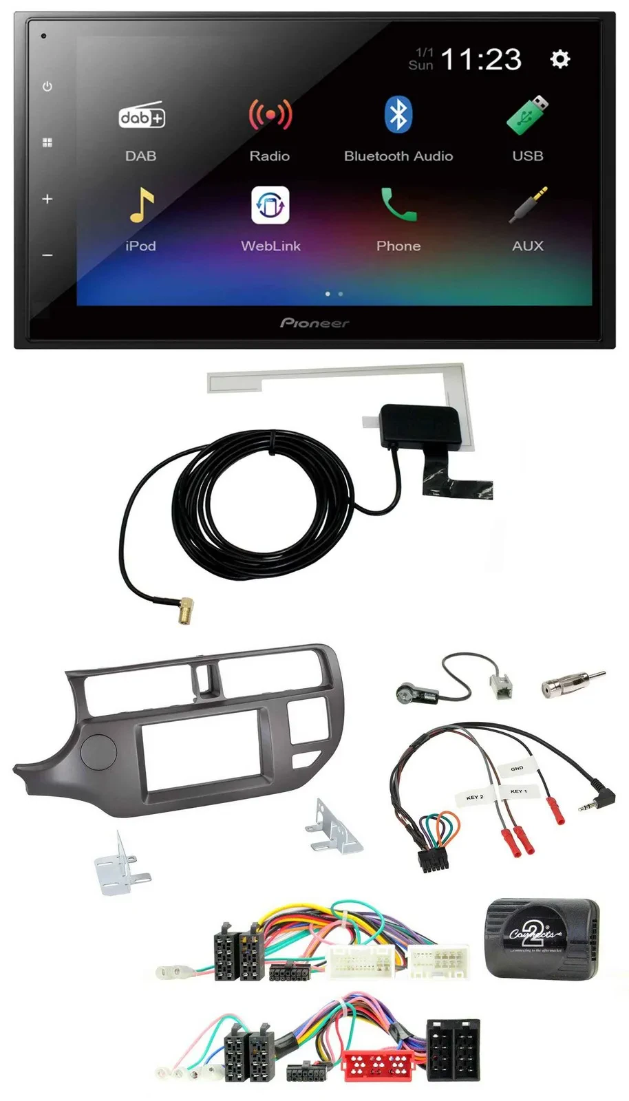 Автомагнитола Pioneer 2DIN для Kia Rio (2011–2015) DAB, Bluetooth, USB, цвет антрацит