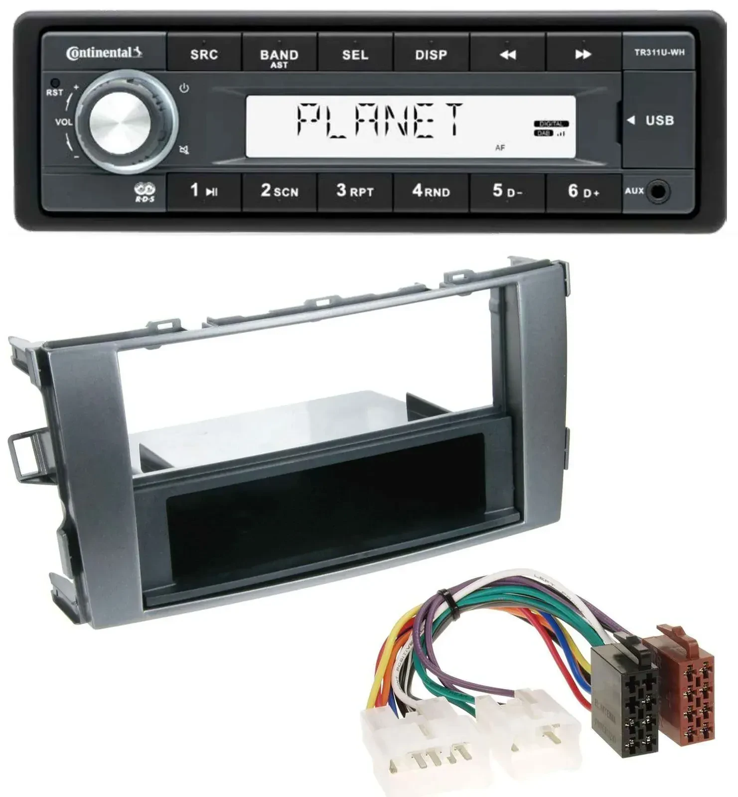 Автомагнитола Continental 1DIN USB AUX MP3 для Toyota Auris 2007–2012 антрацит-серый