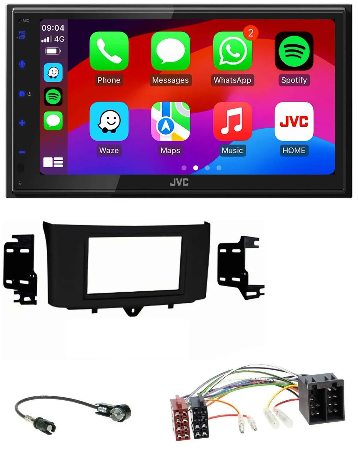 JVC Bluetooth USB MP3 2DIN DAB Autoradio für Smart ForTwo 10-15 ISO Profiversion