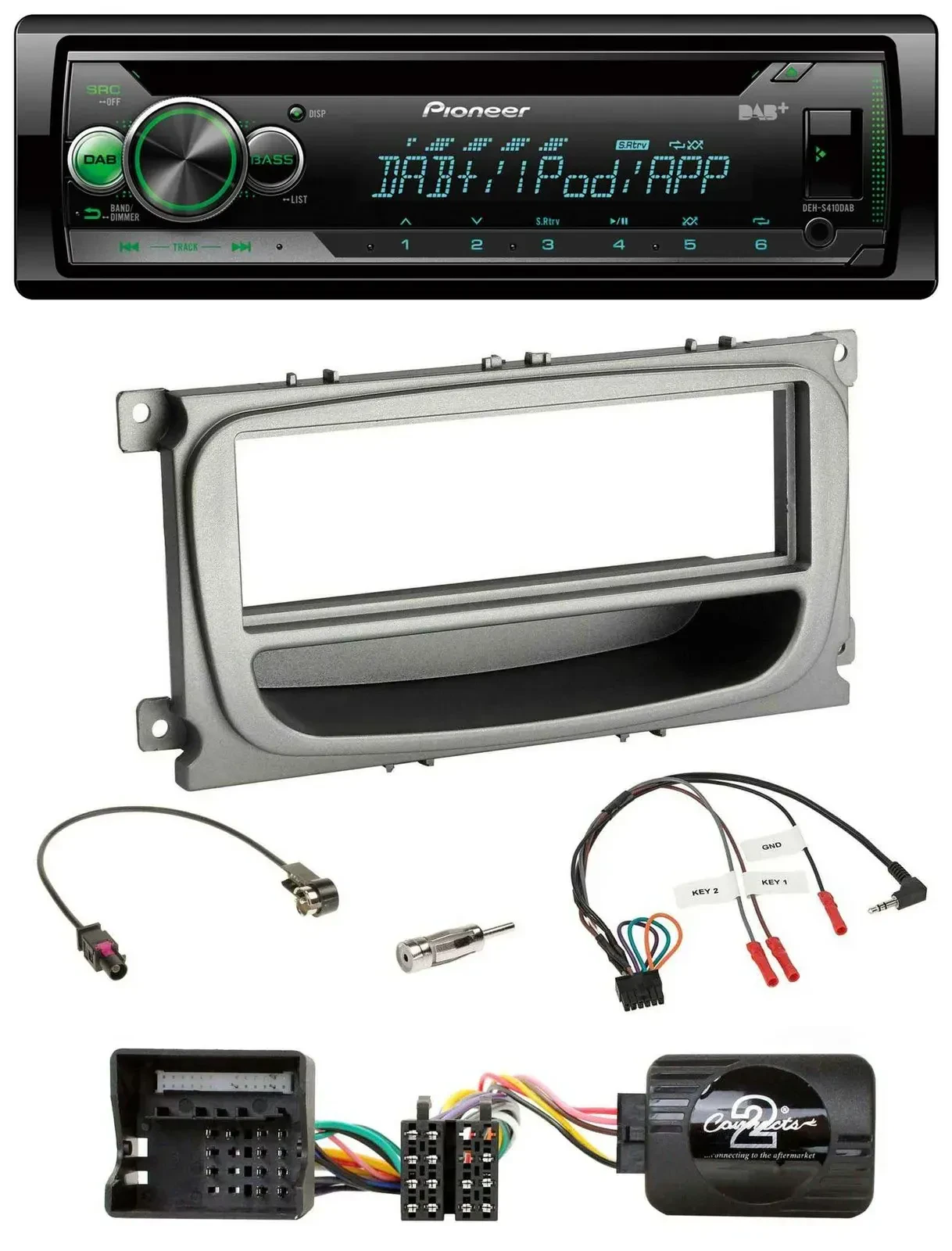 Автомагнитола Pioneer для Ford Mondeo/S-Max (с 2007), CD, USB, MP3, DAB, серебристая, поддержка управления на руле