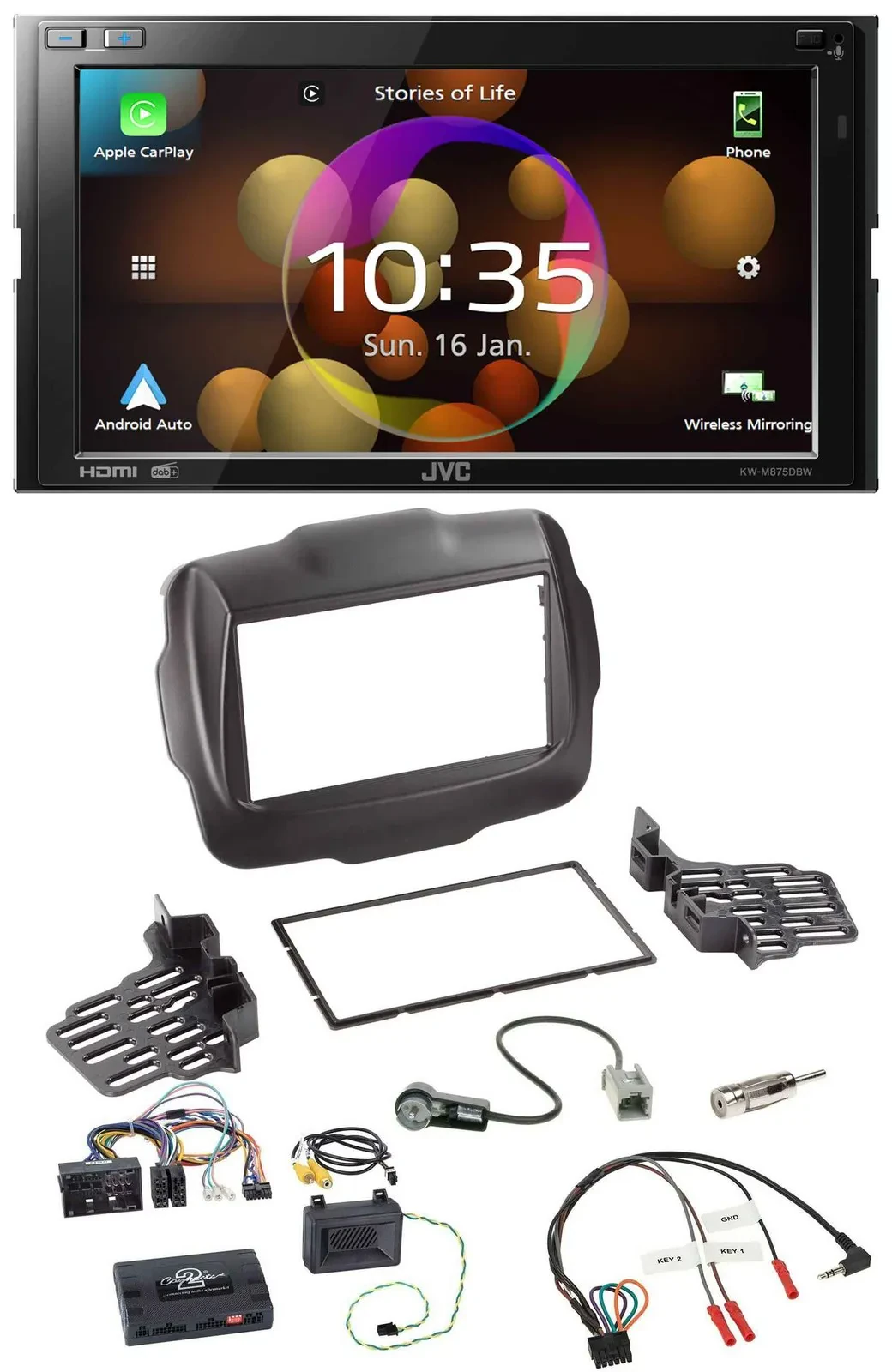 JVC DAB Lenkrad 2DIN Bluetooth USB Autoradio für Jeep Renegade ab 2015