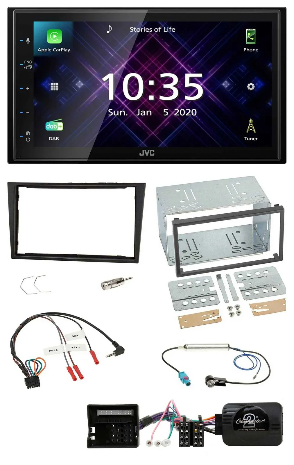 JVC DAB 2DIN Lenkrad Bluetooth USB Autoradio für Opel Corsa D 2006-2008 stealth