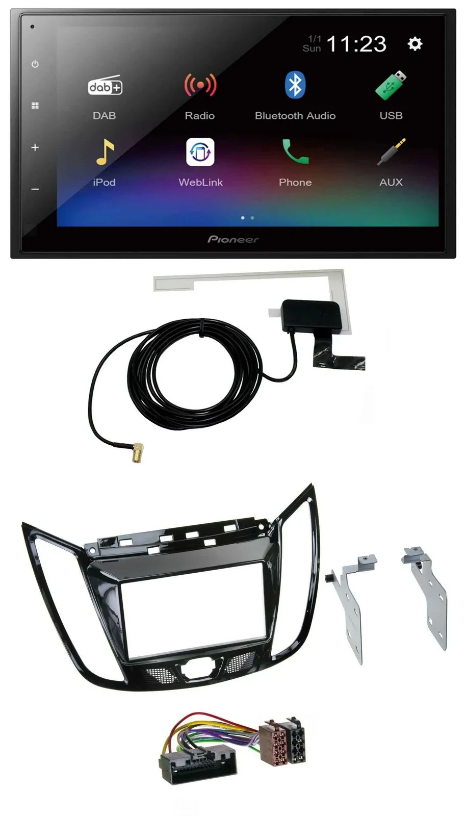 Автомагнитола Pioneer 2-DIN DAB MP3 Bluetooth USB для Ford C-Max/Kuga, черный (глянцевый)