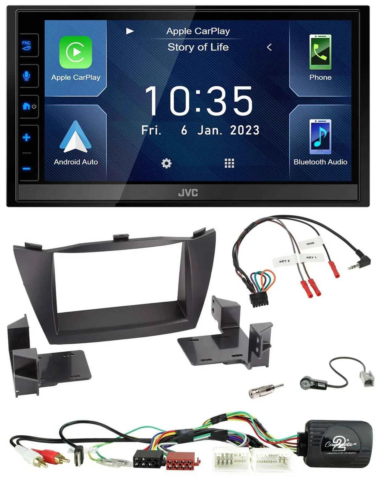 JVC DAB Bluetooth Lenkrad USB 2DIN Autoradio für Hyundai Tucson 2010-2015 schwar