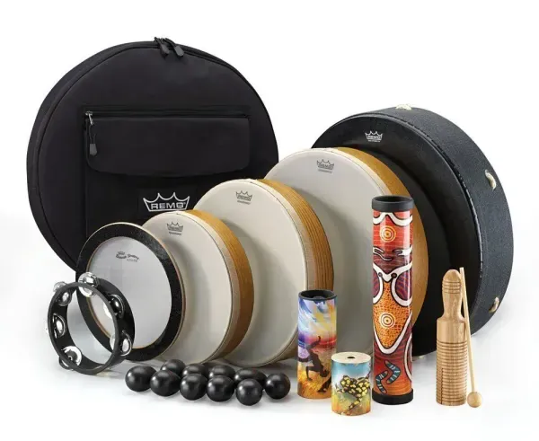 Remo DP0250-00 21-Piece Drum Set Assorted Travel Percussion Pack