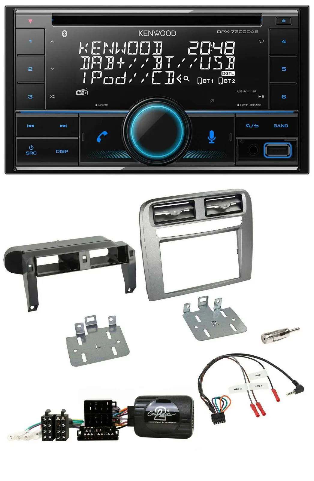 Kenwood CD 2DIN DAB USB Lenkrad Bluetooth Autoradio für Fiat Grande Punto anthra