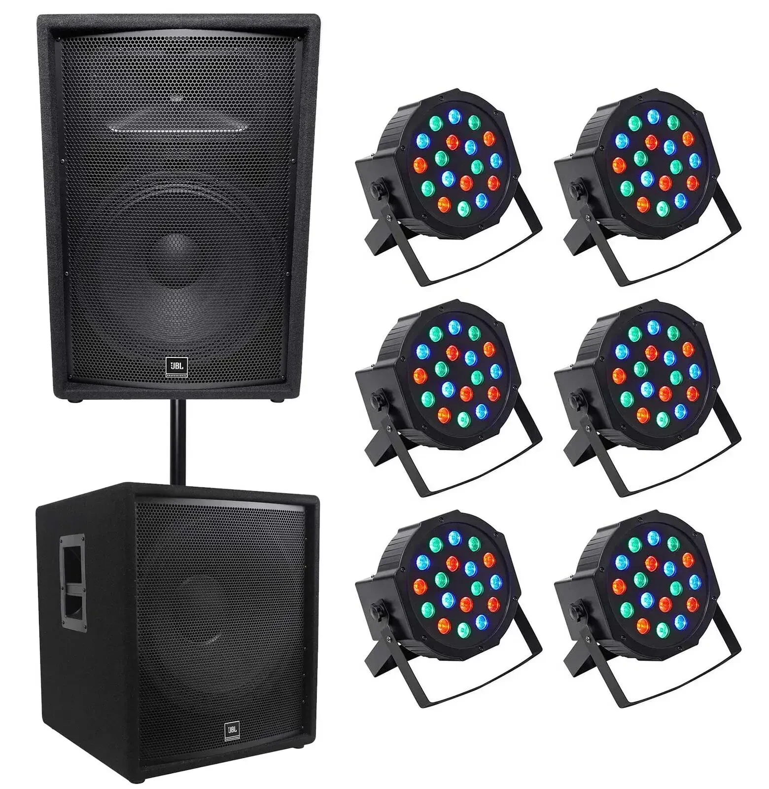 JBL JRX215 1000 Watt 15" 2-Way DJ P/A Speaker+18" 1400w Sub+(6) Par Wash Lights