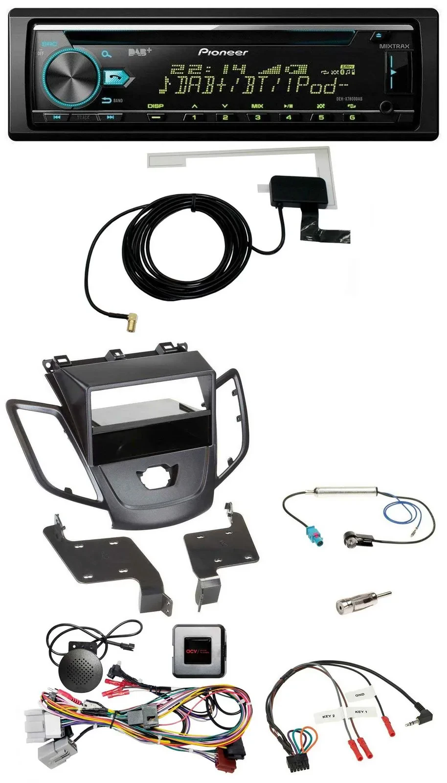 Pioneer MP3 Lenkrad CD USB DAB Autoradio für Ford Fiesta 10-13 ohne Display schw