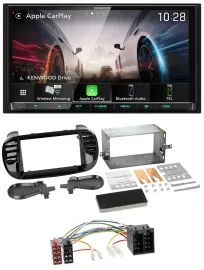Kenwood MP3 2DIN USB DAB Bluetooth Autoradio für Fiat 500 bis 2012 glänzend schw