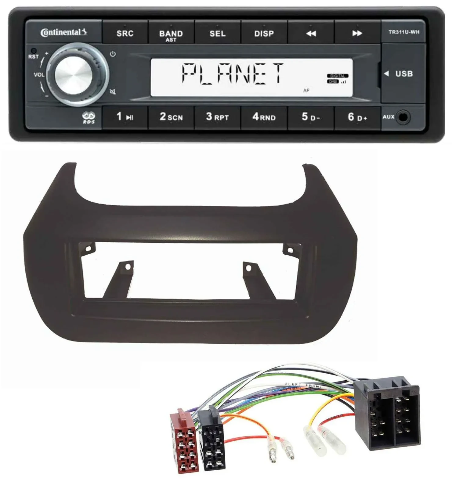 Автомагнитола Continental 1-DIN USB MP3 AUX для Citroen Nemo, Fiat Fiorino, Qubo, Peugeot
